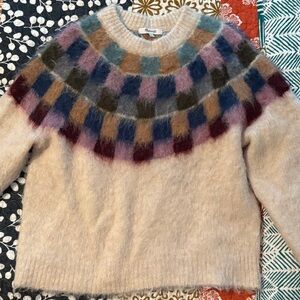 Madewell Cream Sweater with Multicolor Yoke